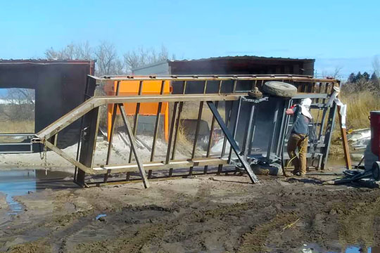 Trailer Frame Being Sandblasted